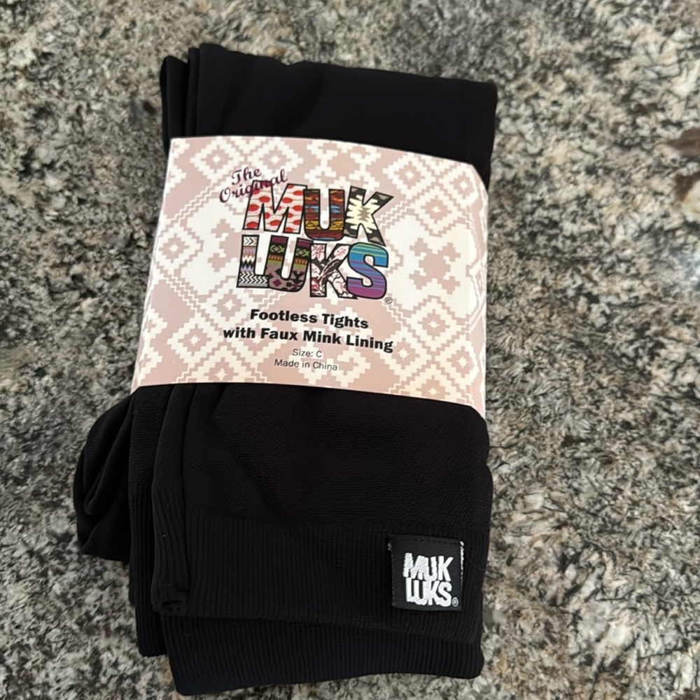 MUK LUKS THE ORIGINAL SZ C FOOTLESS TIGHTS W FAUX MINK LINING BLACK NWT